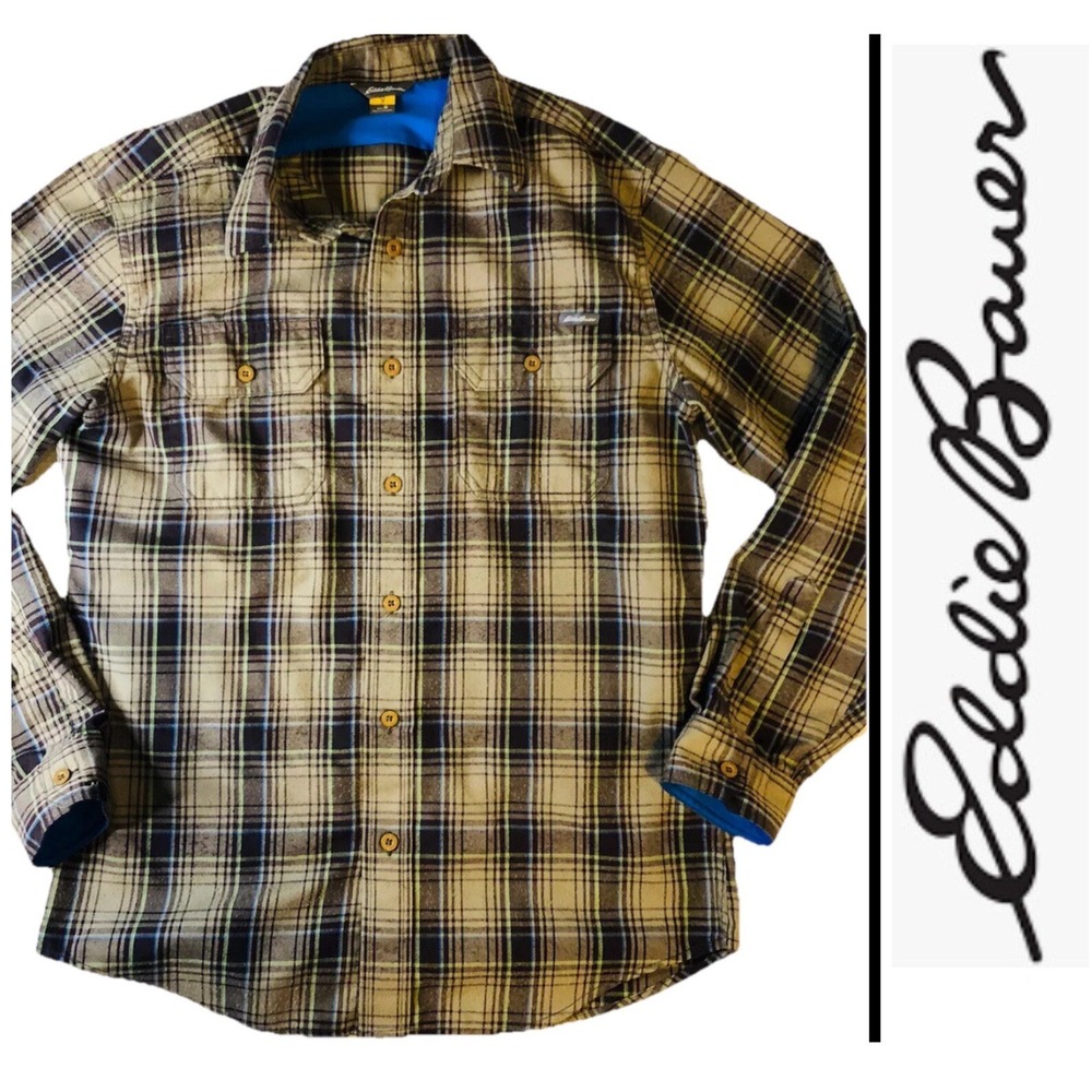 Eddie Bauer - Men's Medium - Plaid - Button Shirt - Brown W/blue & green accent